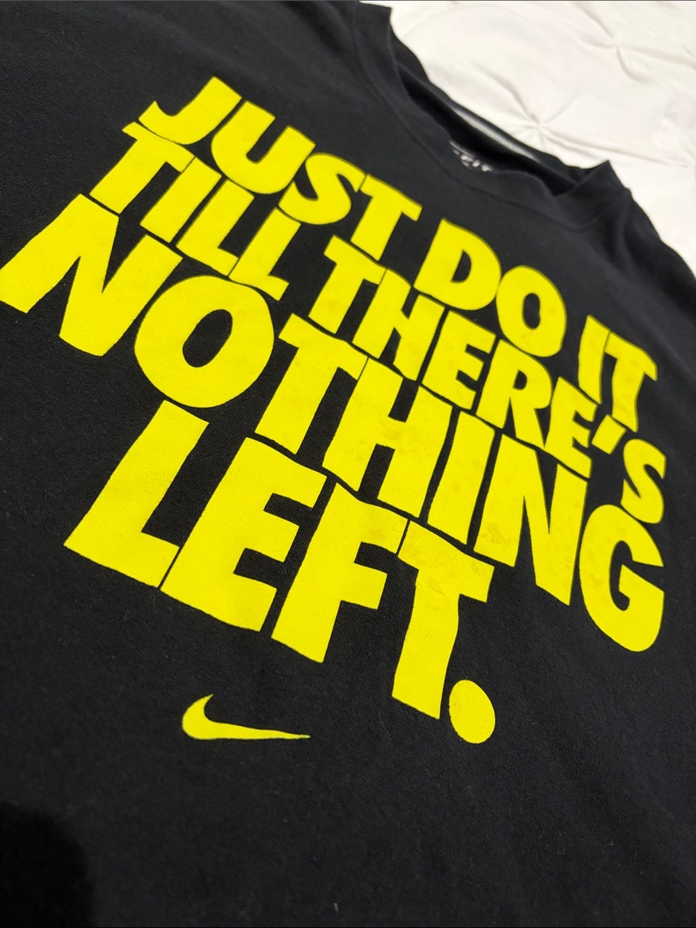 Nike Black Tee with Bright Yellow Graphic Slogan
